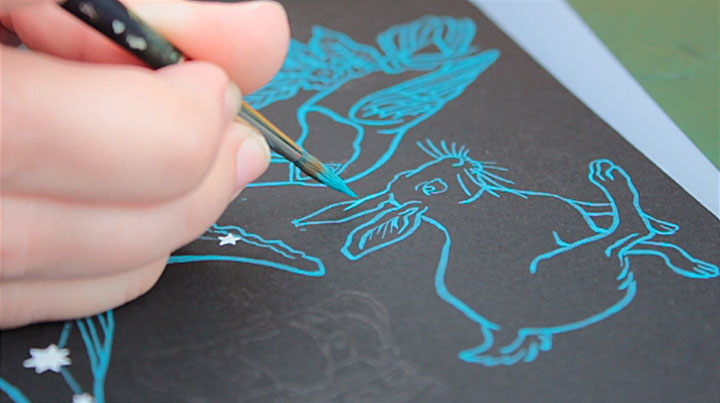 Process photo of constellation pattern illustrated by Chandler O'Leary