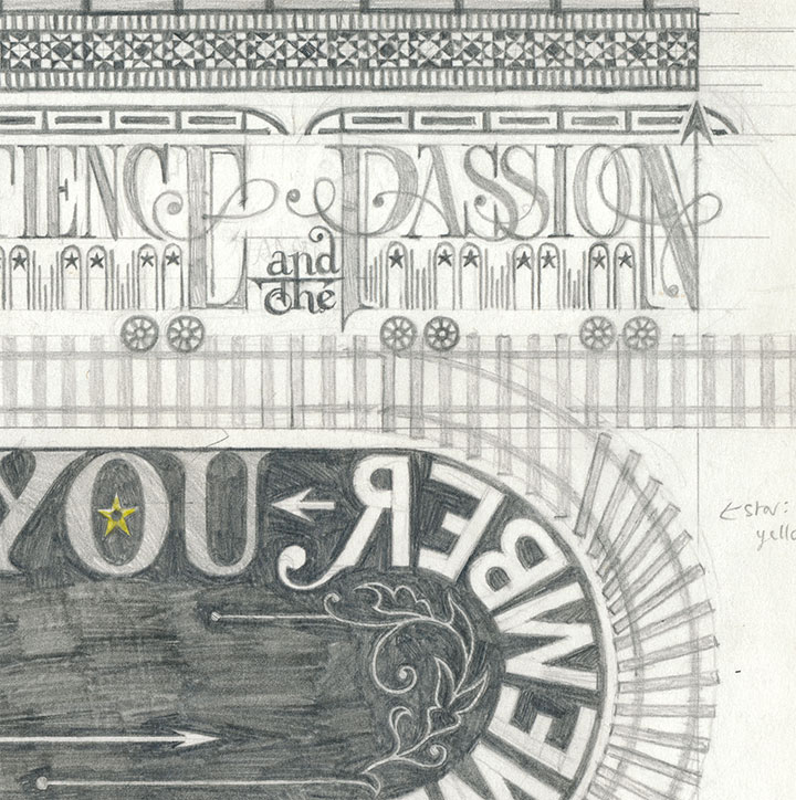 Process drawing of "End of the Line" letterpress broadside by Chandler O'Leary and Jessica Spring