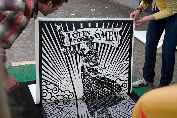 Process photo of "At the Summit" steamroller print by Chandler O'Leary and Jessica Spring