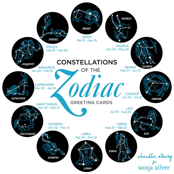 Constellations of the Zodiac greeting cards illustrated by Chandler O'Leary