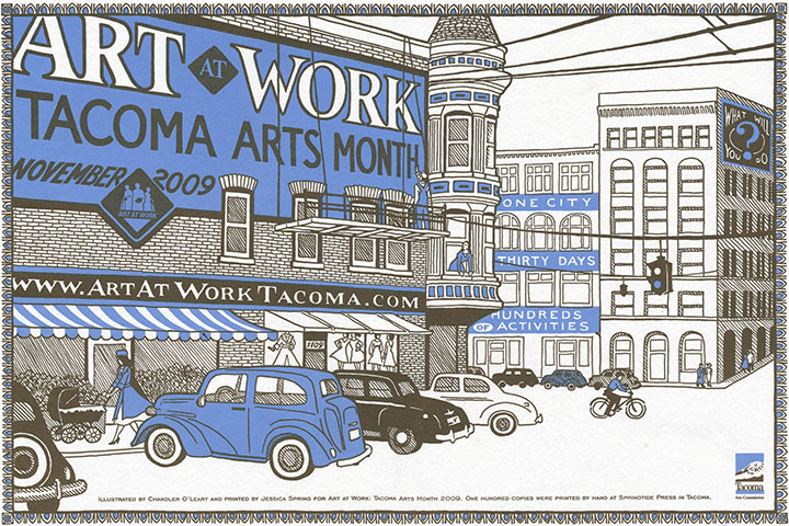 Art at Work poster illustrated by Chandler O'Leary and letterpress printed by Jessica Spring