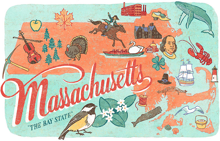 From the "50 States" series: Massachusetts illustration by Chandler O'Leary