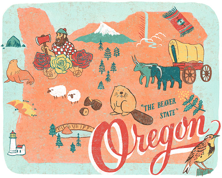 From the "50 States" series: Oregon illustration by Chandler O'Leary