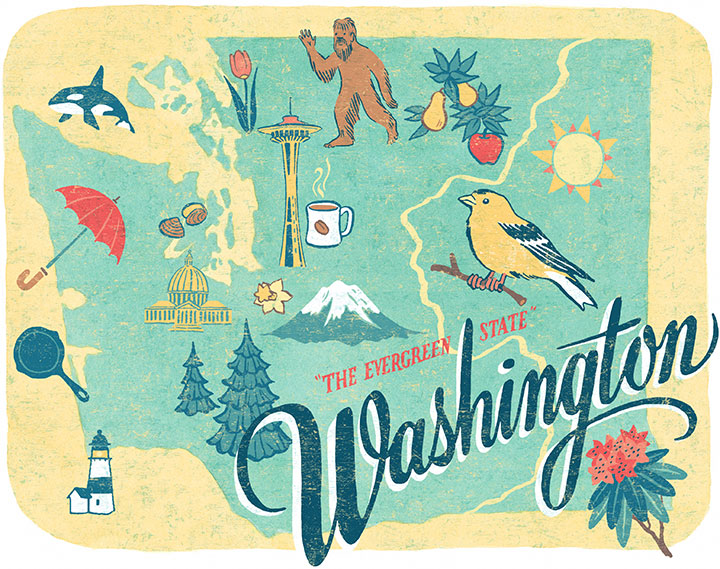 From the "50 States" series: Washington illustration by Chandler O'Leary