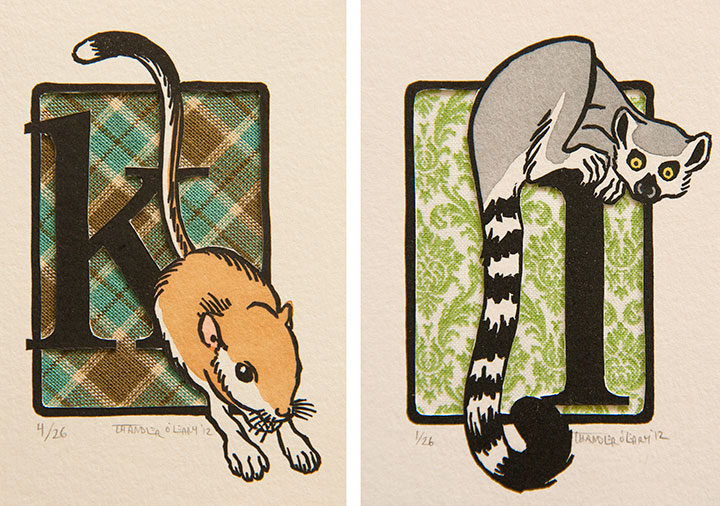 "Animal Abecedary" hand-painted letterpress prints by Chandler O'Leary