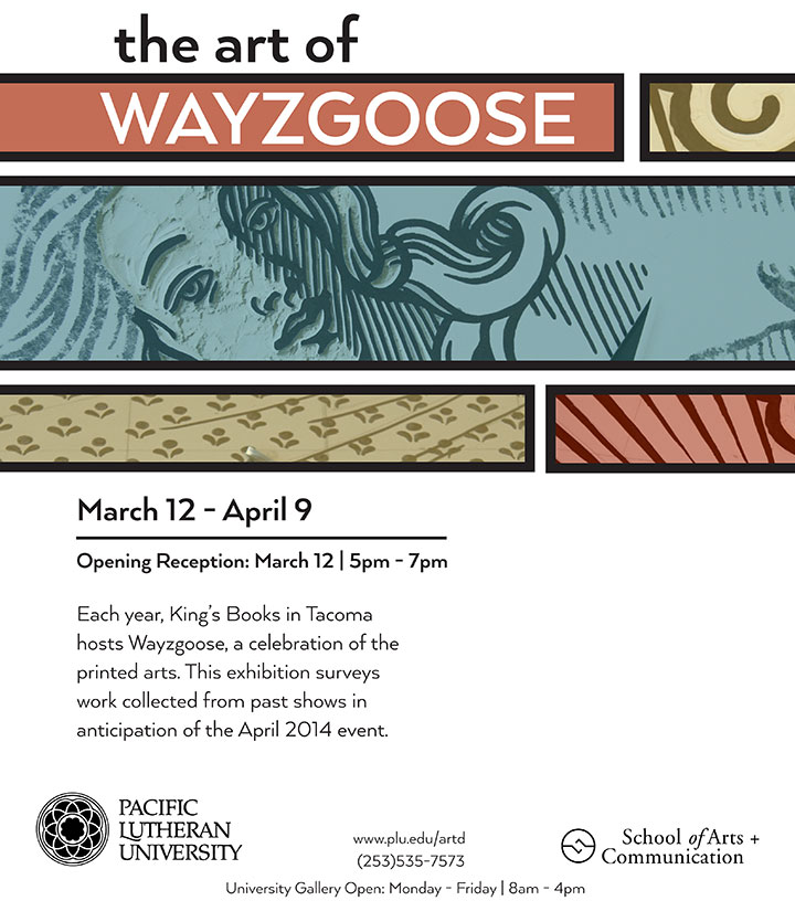 "Art of the Wayzgoose" exhibition flyer featuring artwork by Chandler O'Leary and Jessica Spring
