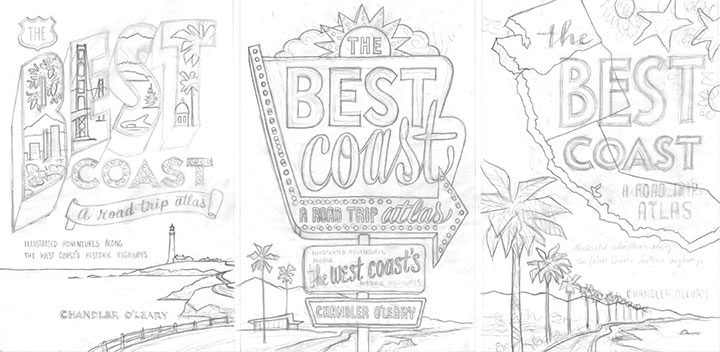 Process illustrations for "The Best Coast" book by Chandler O'Leary