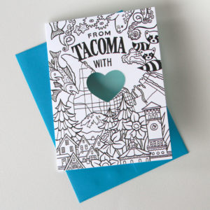 Tacoma adult coloring card illustrated and hand-lettered by Chandler O'Leary