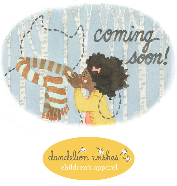 Dandelion Wishes children's apparel logo and illustration by Chandler O'Leary