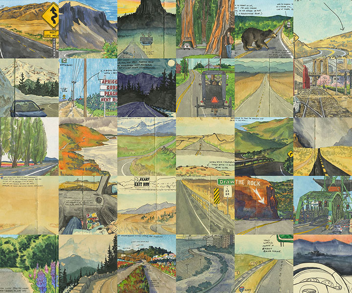 Collage of road sketches by Chandler O'Leary