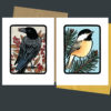 Black-capped Chickadee and American Crow greeting cards by Chandler O'Leary