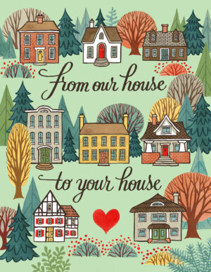 Houses holiday card illustrated and hand-lettered by Chandler O'Leary