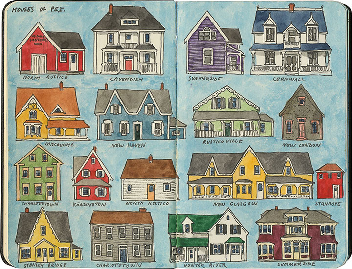 Prince Edward Island houses sketch by Chandler O'Leary