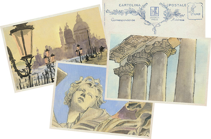 Italy postcards illustrated by Chandler O'Leary