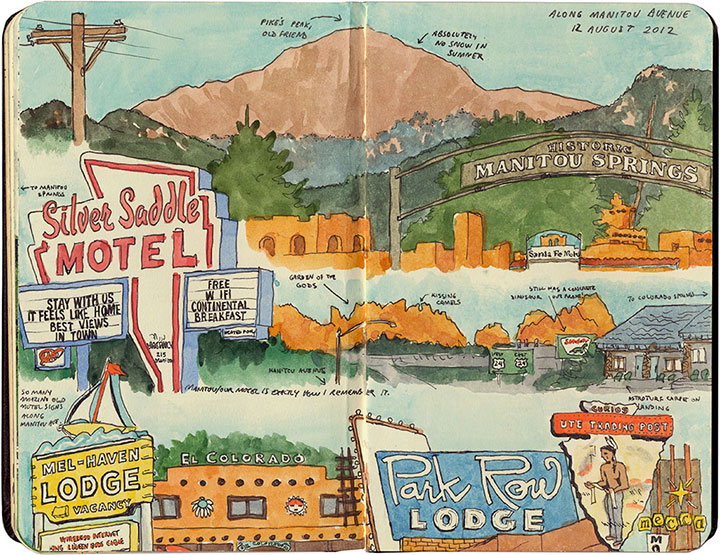 Manitou Springs signs sketch by Chandler O'Leary