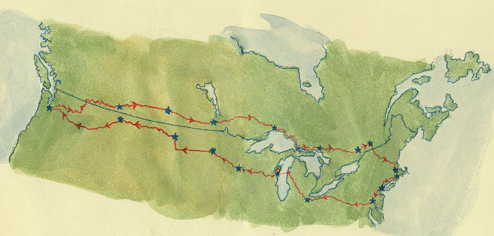 Cross-country road trip map by Chandler O'Leary