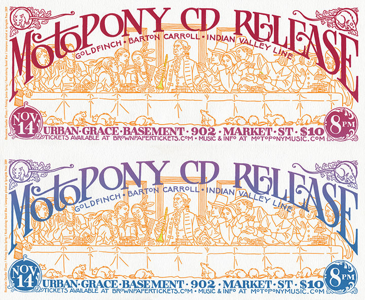 Motopony poster illustrated by Chandler O'Leary and letterpress printed by Jessica Spring