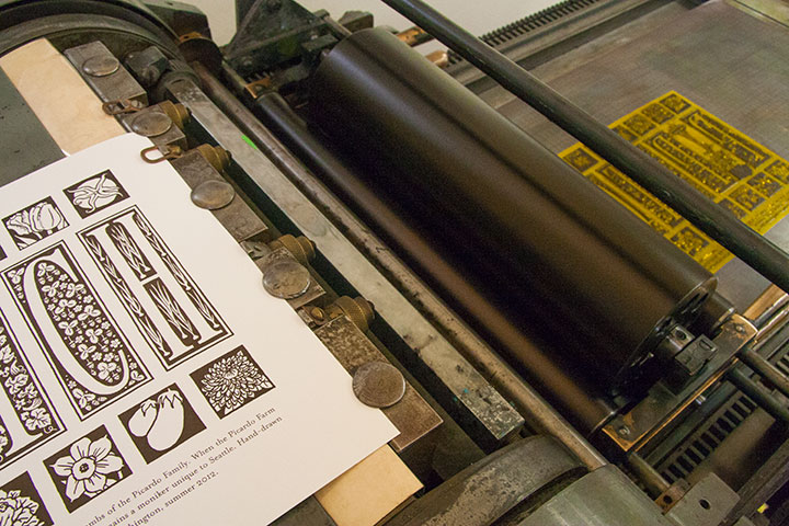 Process photo of "P-Patch" letterpress broadside by Chandler O'Leary