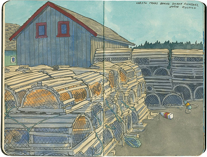 Lobster traps sketch by Chandler O'Leary