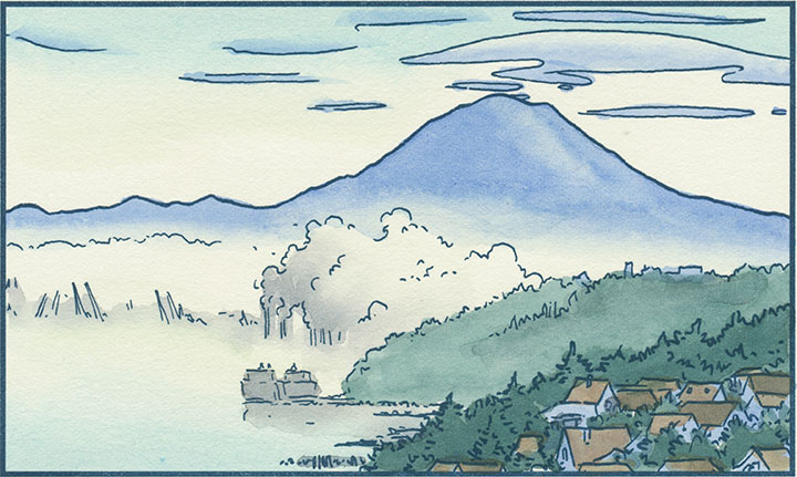 Mt. Rainier and Morning Fog letterpress illustration by Chandler O'Leary
