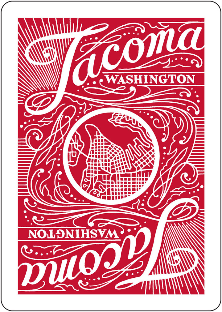 Tacoma Playing Cards "red deck" card back design by Chandler O'Leary