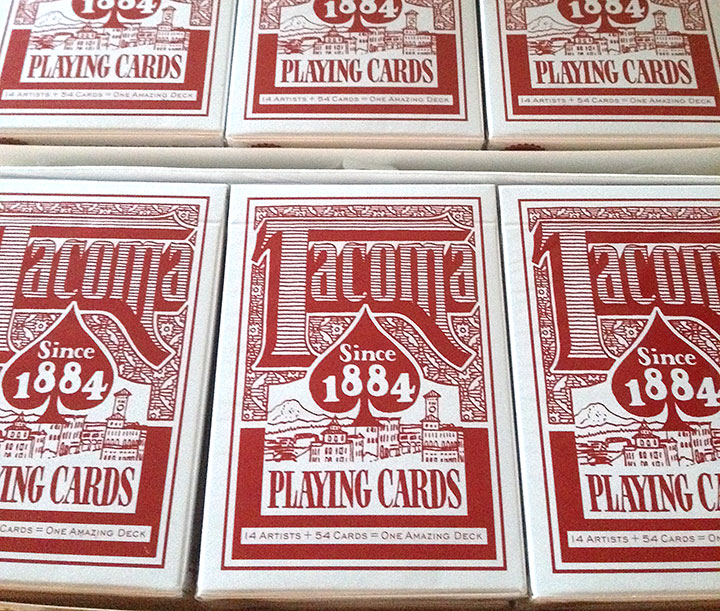Tacoma Playing Cards "red deck" box design by Chandler O'Leary