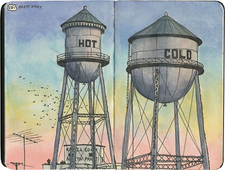 Watertowers sketch by Chandler O'Leary