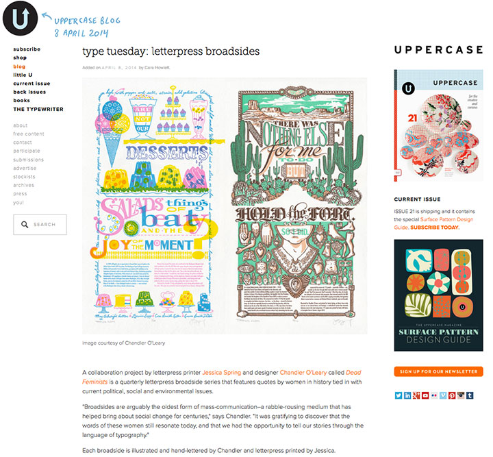 Uppercase Blog feature on Chandler O'Leary and Jessica Spring