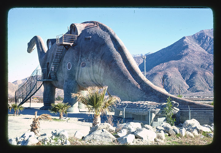 Vintage photo of Cabazon dinosaur roadside attraction